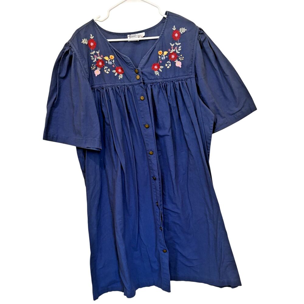 Vintage Embroidered 80’s Button Tunic Dress Kaftan Gunit Fashions Cottagecore 3X